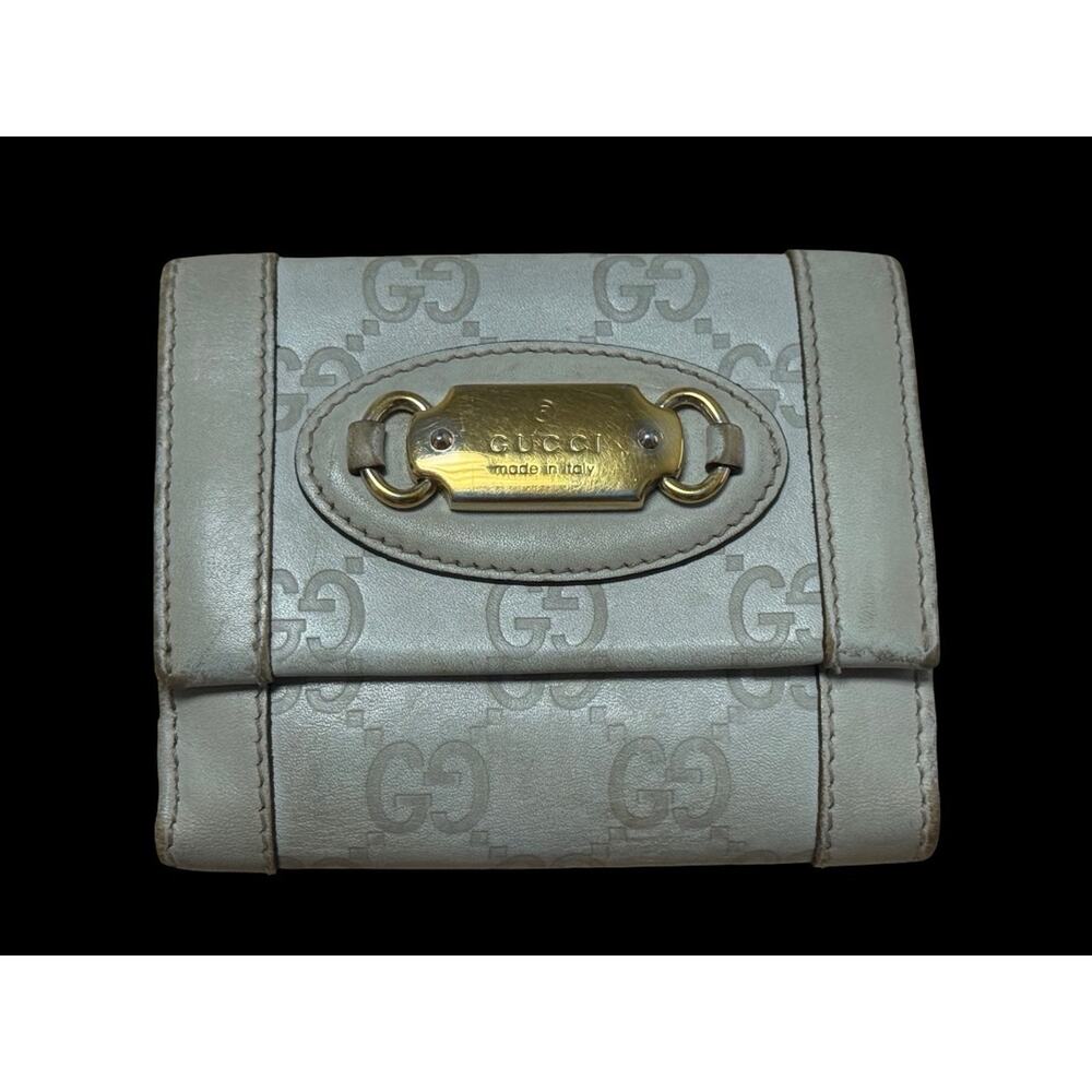 Authentic GUCCI GG Monogram Horsebit Leather Compact Wallet Beige Ivory | COA